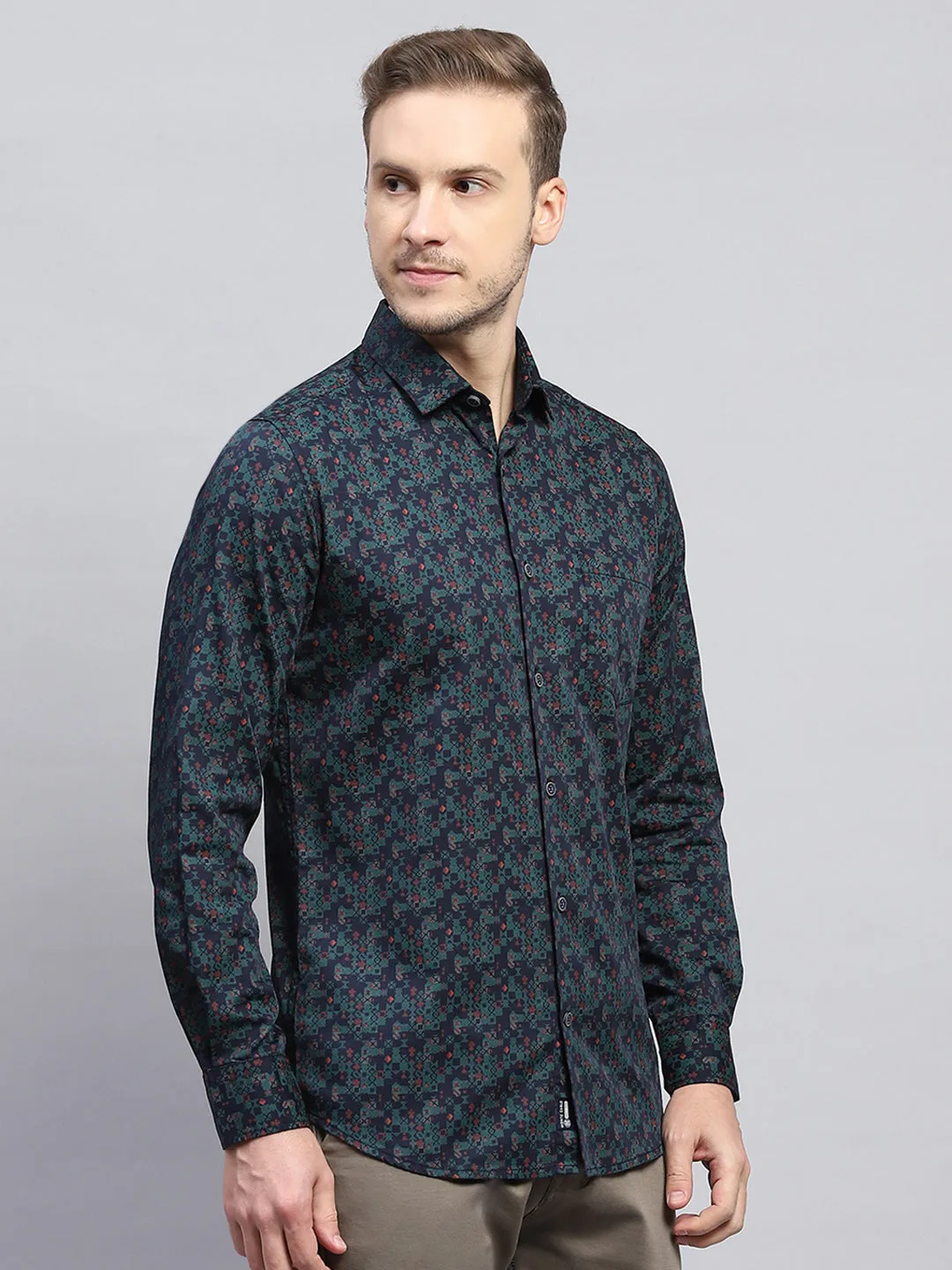 Men Green Printed Collar Full Sleeve Shirt sold by Monte Carlo product image thumbnail 4