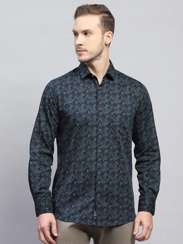 Men Green Printed Collar Full Sleeve Shirt sold by Monte Carlo