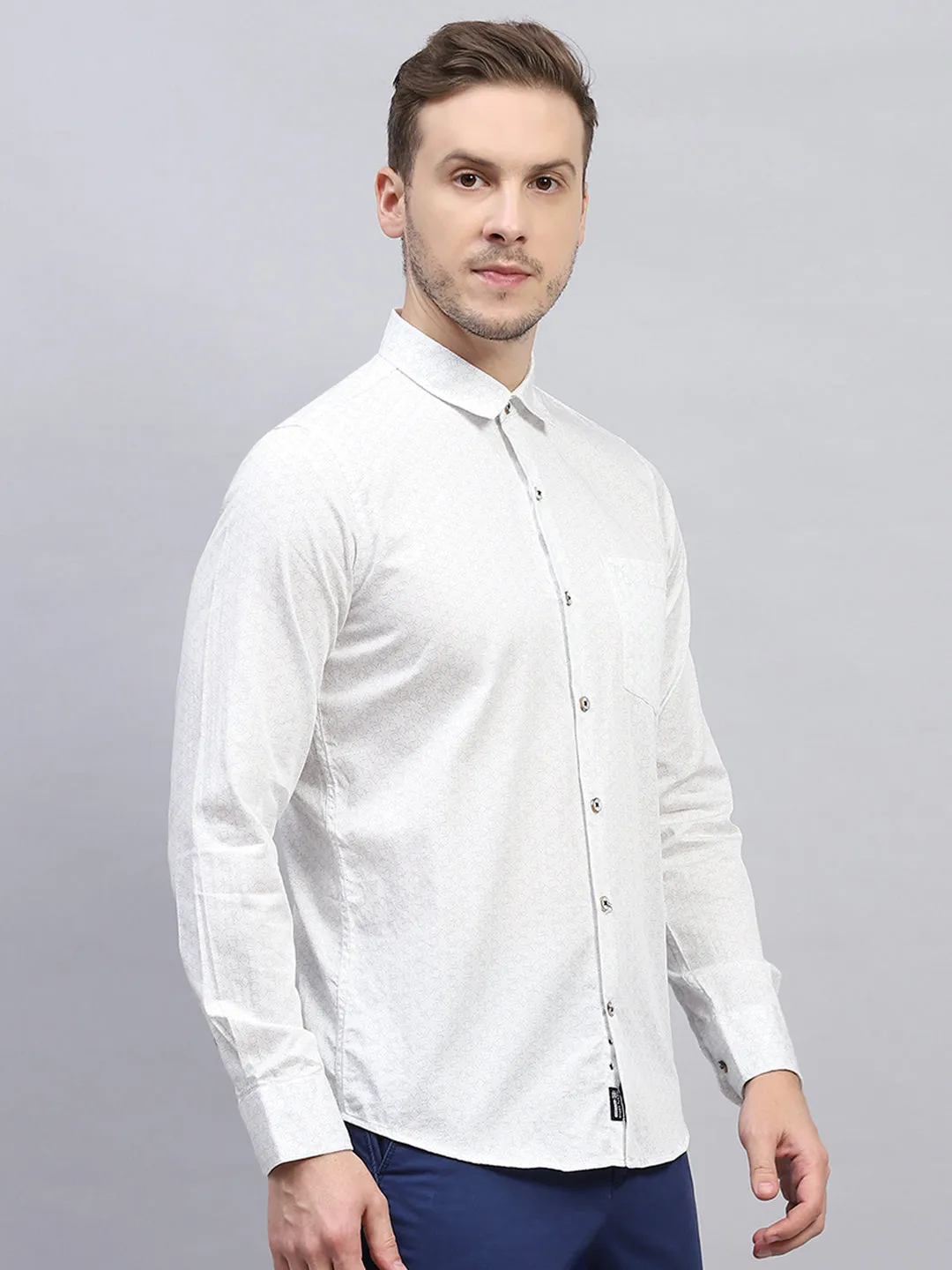Men White Printed Collar Full Sleeve Shirt sold by Monte Carlo product image thumbnail 4