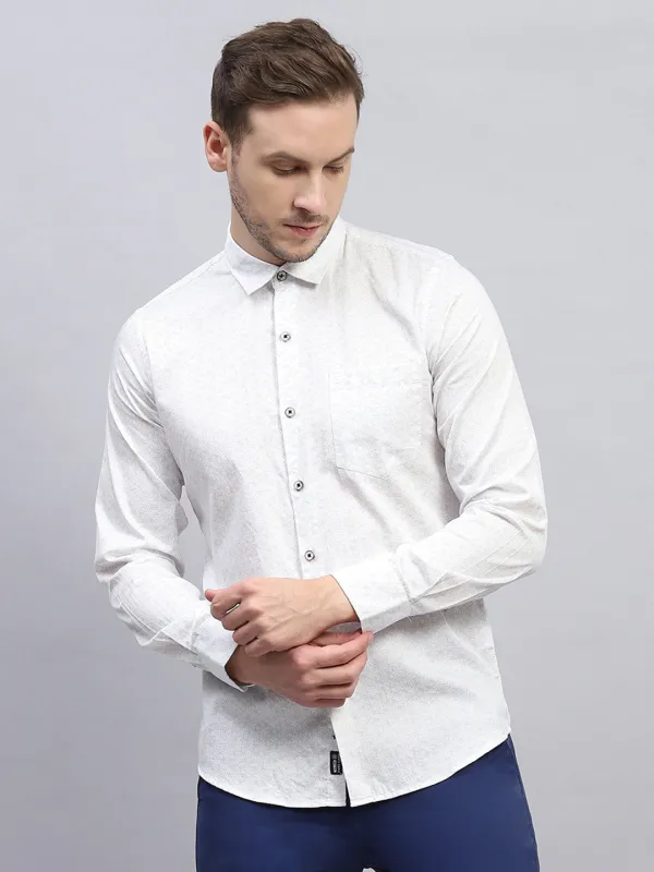 Men White Printed Collar Full Sleeve Shirt sold by Monte Carlo