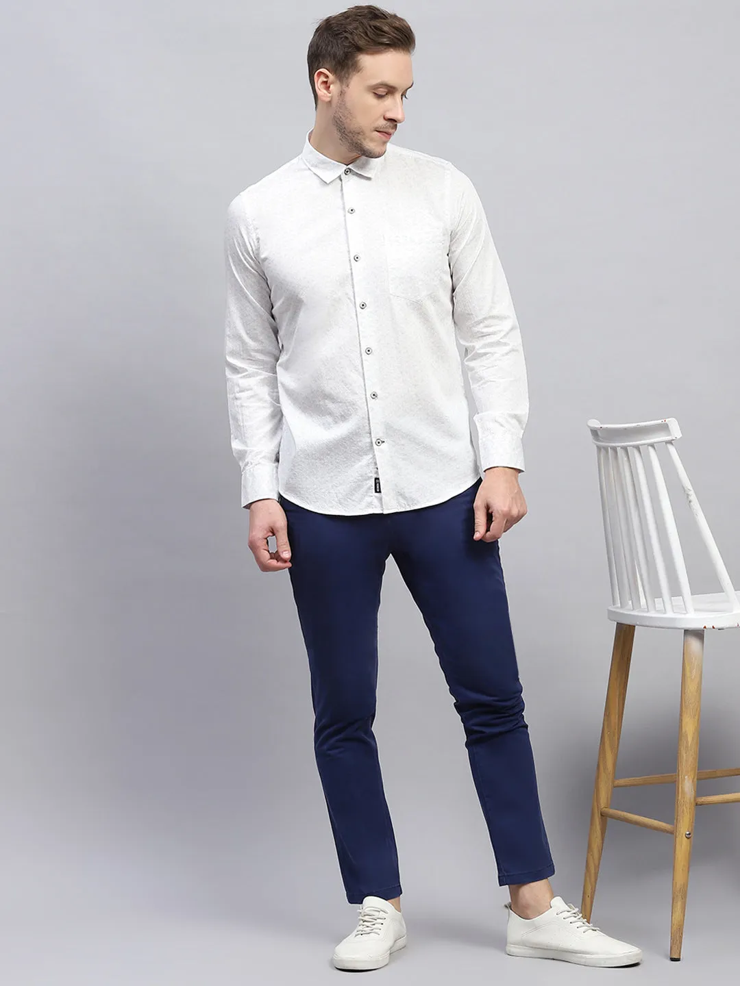 Men White Printed Collar Full Sleeve Shirt sold by Monte Carlo product image thumbnail 2