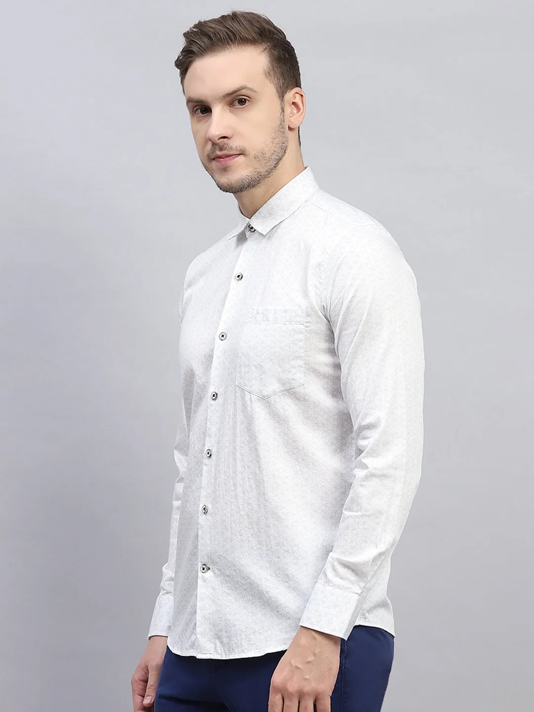 Men White Printed Collar Full Sleeve Shirt sold by Monte Carlo product image thumbnail 3