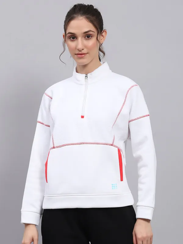 Rock.it Women White Solid Mock Neck Full Sleeve Sweatshirt sold by Monte Carlo