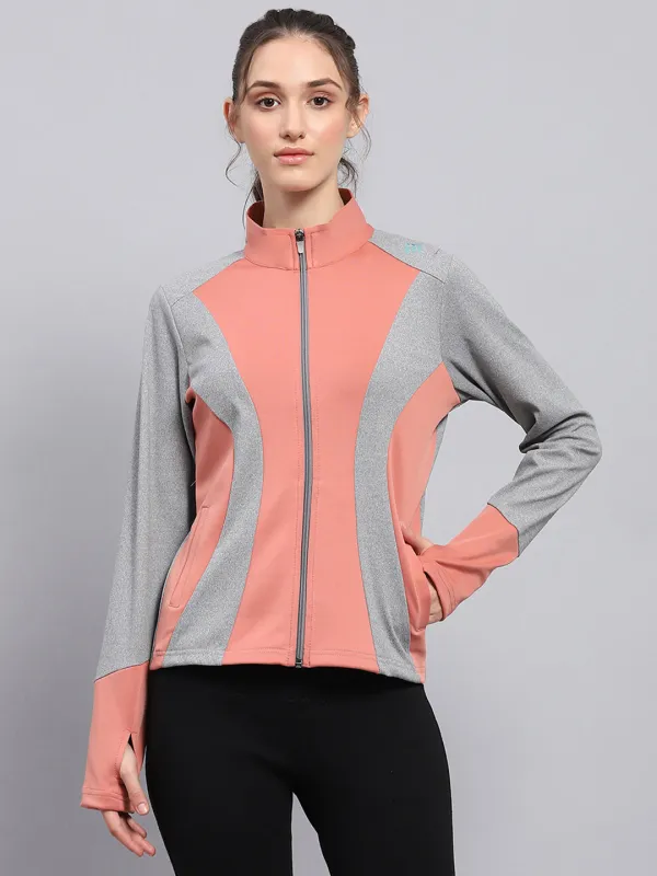 Rock.it Women Coral & Grey Solid Mock Neck Full Sleeve Sweatshirt sold by Monte Carlo