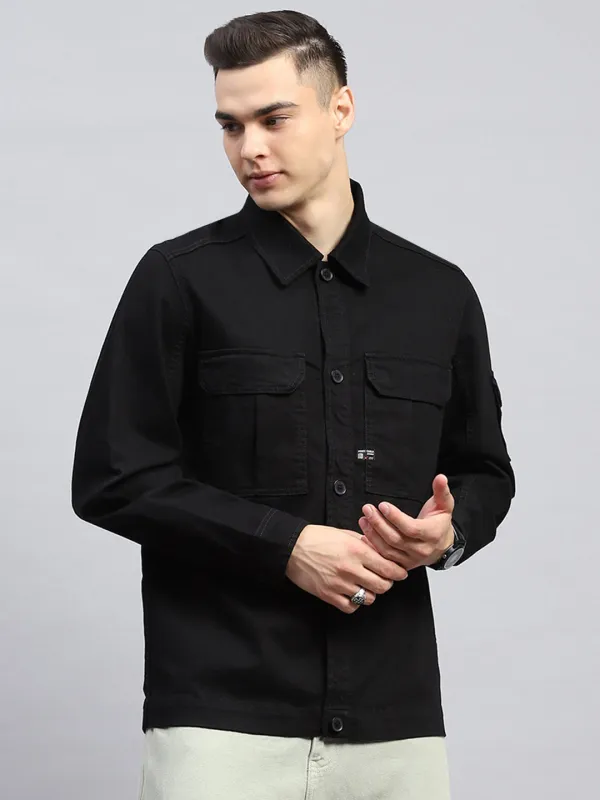 Men Black Solid Collar Full Sleeve Jacket sold by Monte Carlo