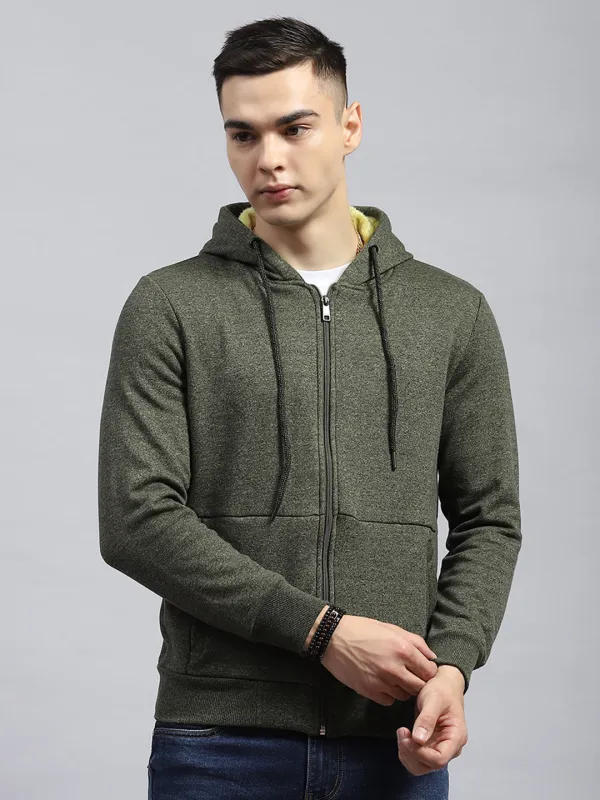 Men Green Solid Hooded Full Sleeve Sweatshirt sold by Monte Carlo