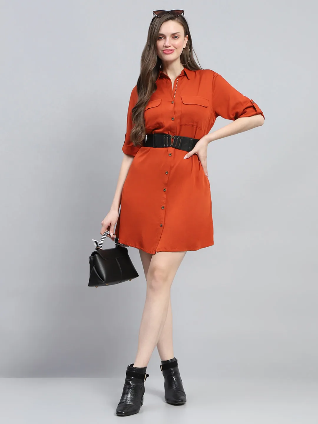 Women Rust Solid Collar 3/4th Sleeve Tunic sold by Monte Carlo product image thumbnail 2