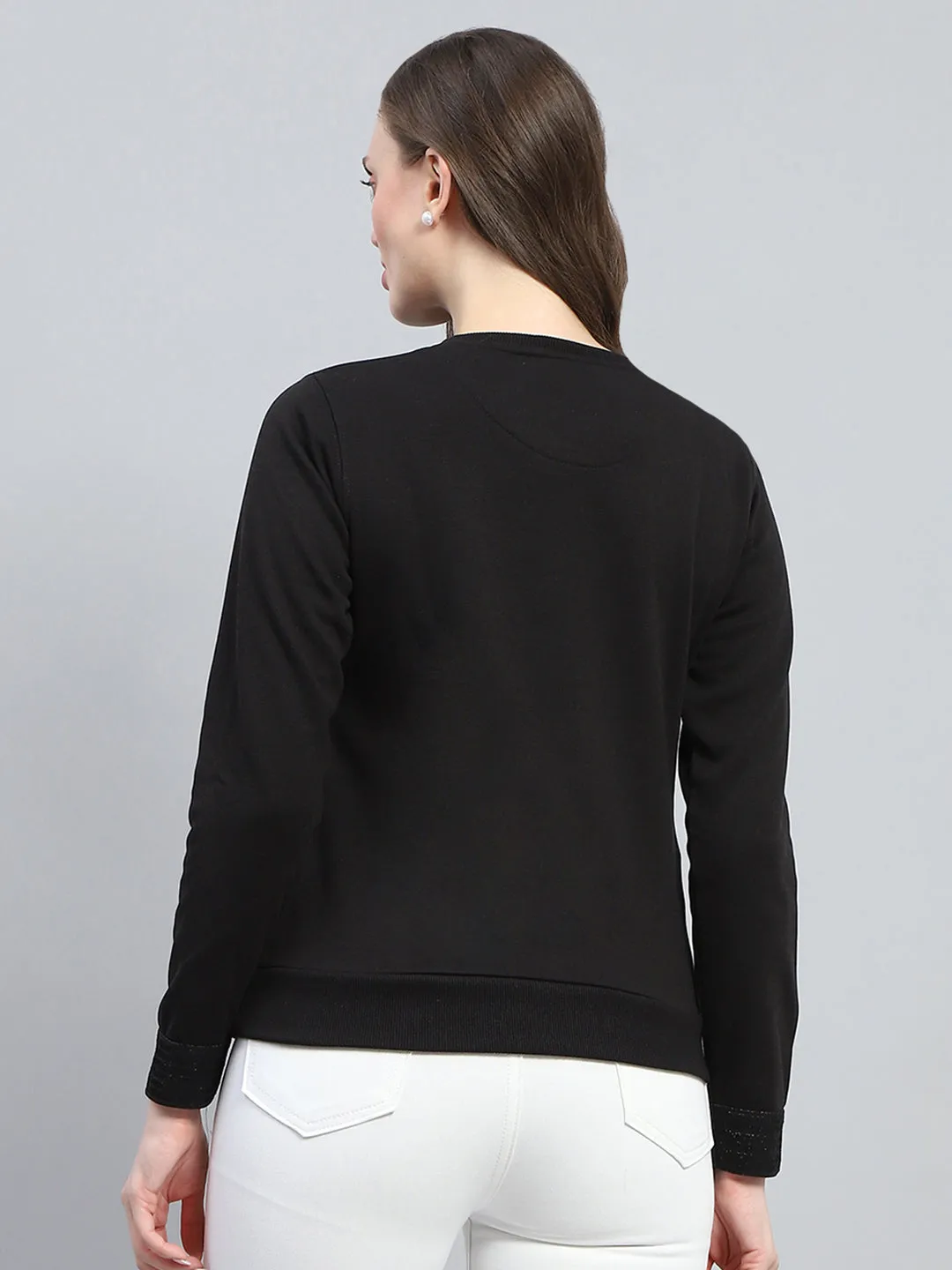 Women Black Printed Round Neck Full Sleeve Sweatshirt sold by Monte Carlo product image thumbnail 5