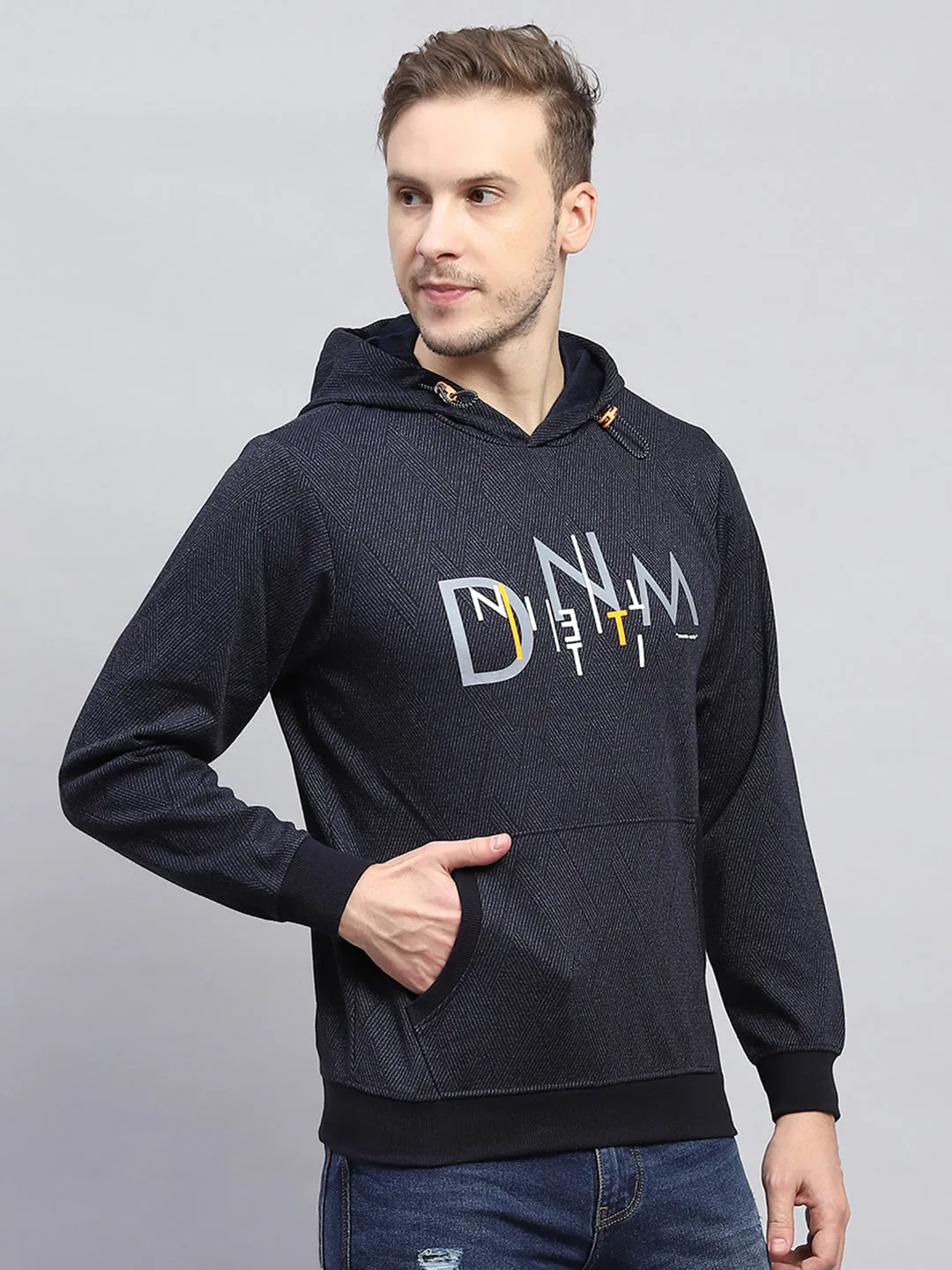 Men Navy Blue Printed Hooded Full Sleeve Winter T-Shirt sold by Monte Carlo product image thumbnail 4