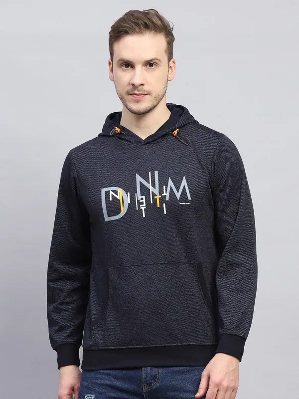 Men Navy Blue Printed Hooded Full Sleeve Winter T-Shirt made by Monte Carlo