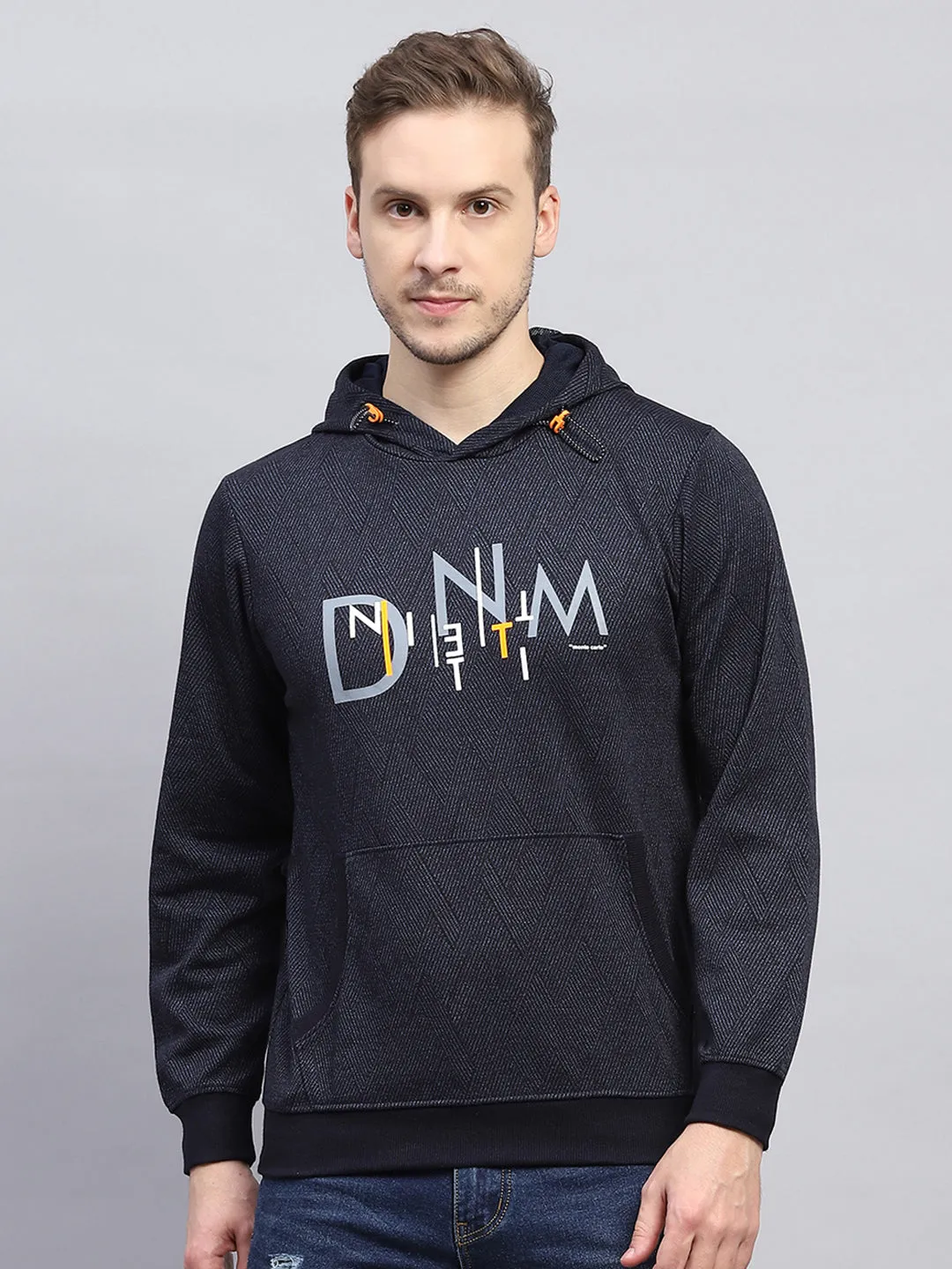 Men Navy Blue Printed Hooded Full Sleeve Winter T-Shirt sold by Monte Carlo