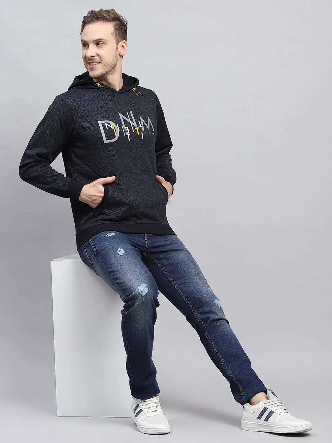 Men Navy Blue Printed Hooded Full Sleeve Winter T-Shirt sold by Monte Carlo product image thumbnail 2