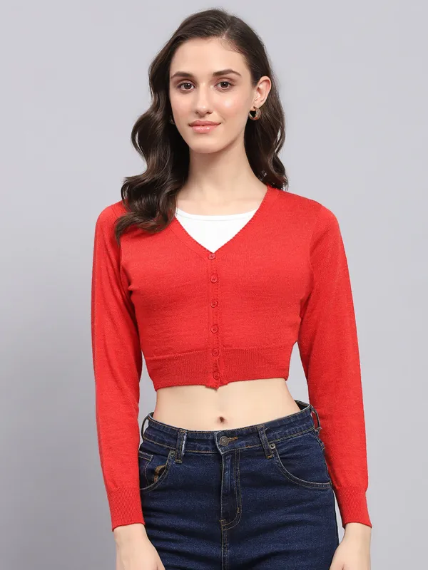 Women Red Solid V Neck Full Sleeve Blouse sold by Monte Carlo