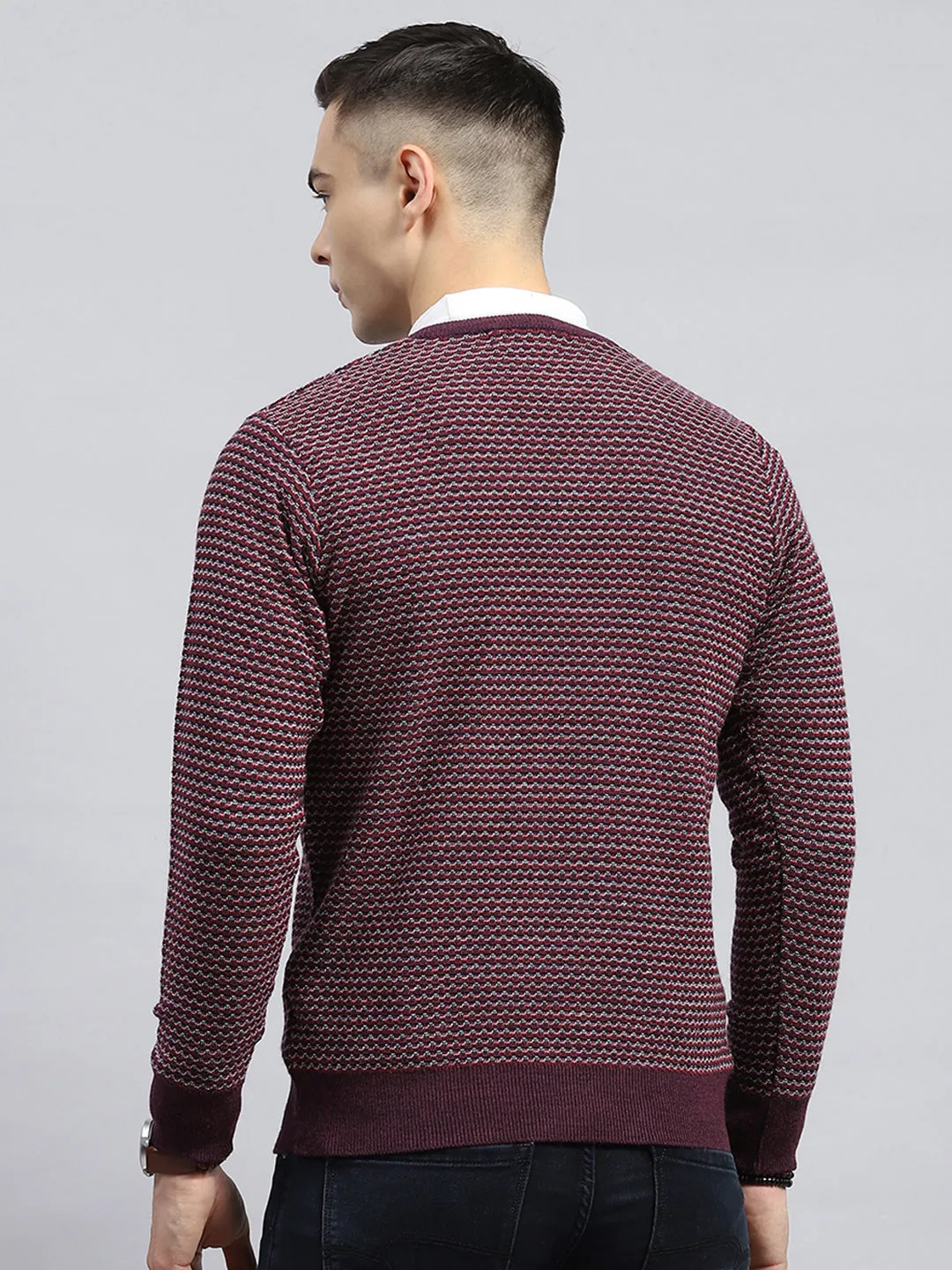 Men Burgundy Self Design V Neck Full Sleeve Pullover sold by Monte Carlo product image thumbnail 5