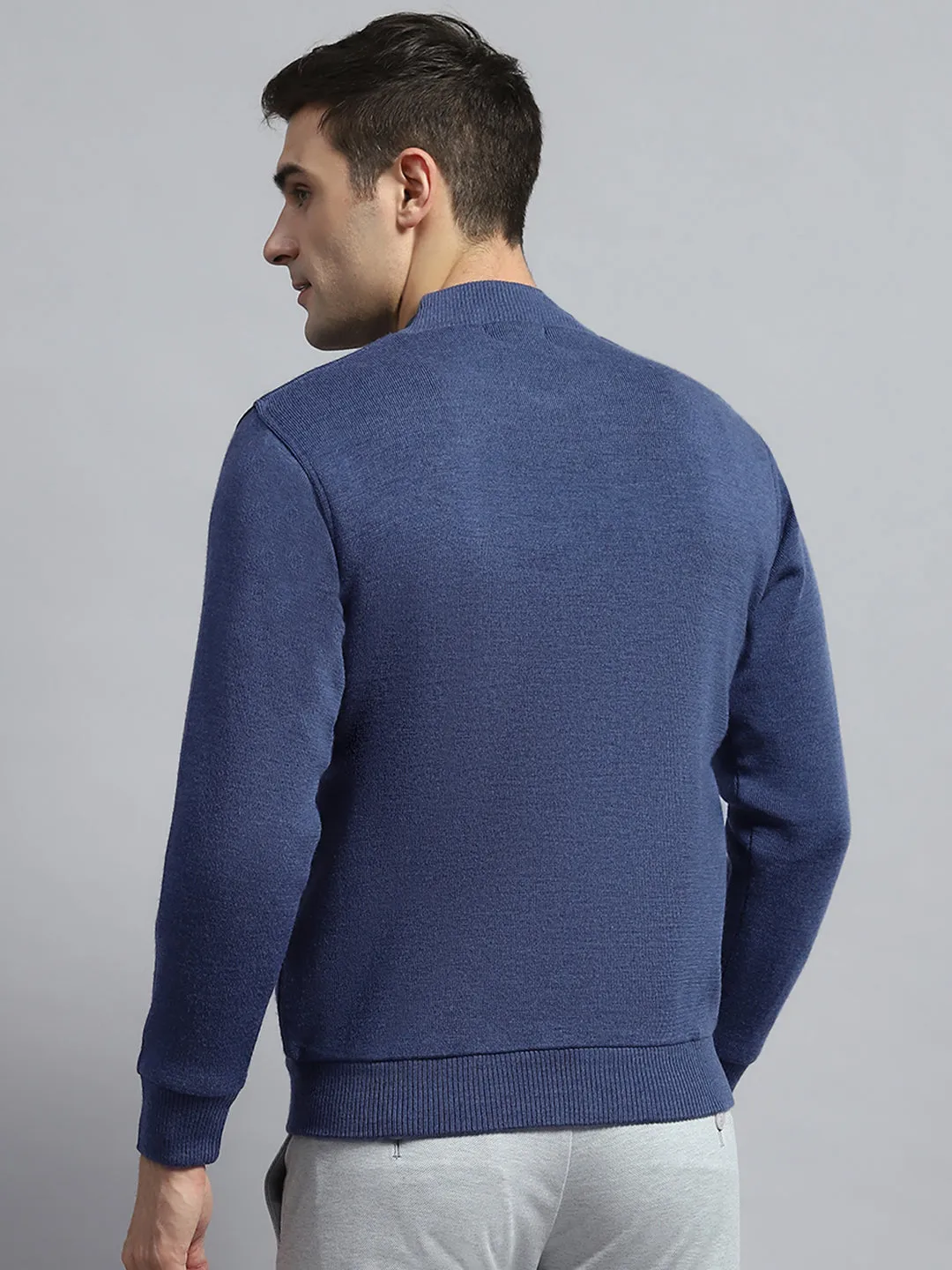 Men Blue Self Design Round Neck Full Sleeve Jacket sold by Monte Carlo product image thumbnail 5