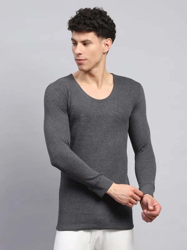 Men Charcoal Solid Round Neck Full Sleeve Thermal Vest sold by Monte Carlo