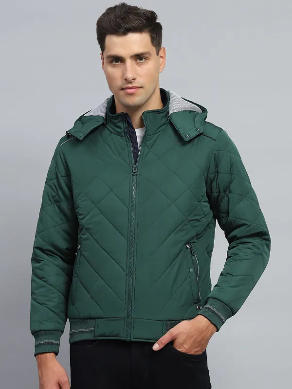 Men Green Solid Hooded Full Sleeve Jacket sold by Monte Carlo