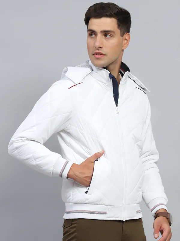Men White Solid Hooded Full Sleeve Jacket sold by Monte Carlo