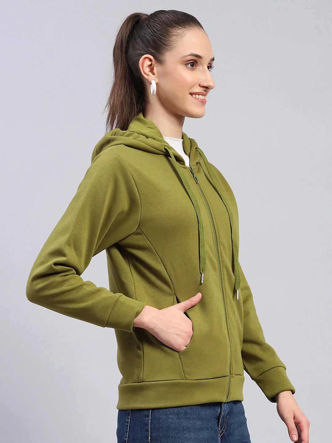 Women Green Solid Hooded Full Sleeve Sweatshirt sold by Monte Carlo product image thumbnail 4