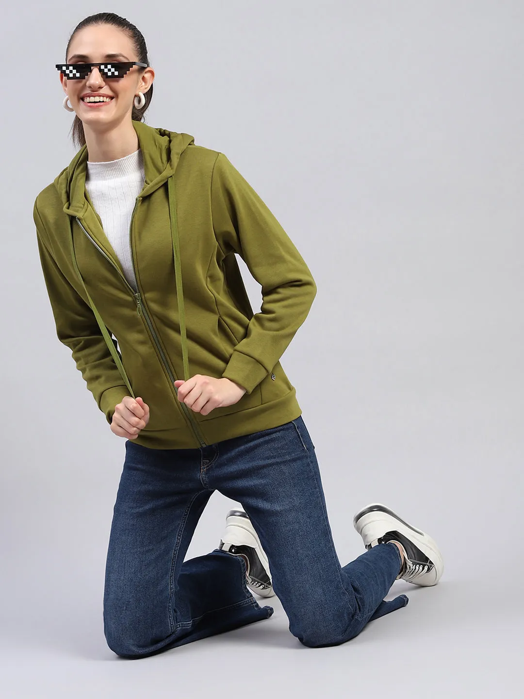 Women Green Solid Hooded Full Sleeve Sweatshirt sold by Monte Carlo product image thumbnail 2