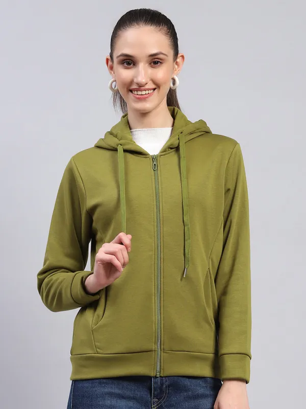 Women Green Solid Hooded Full Sleeve Sweatshirt sold by Monte Carlo