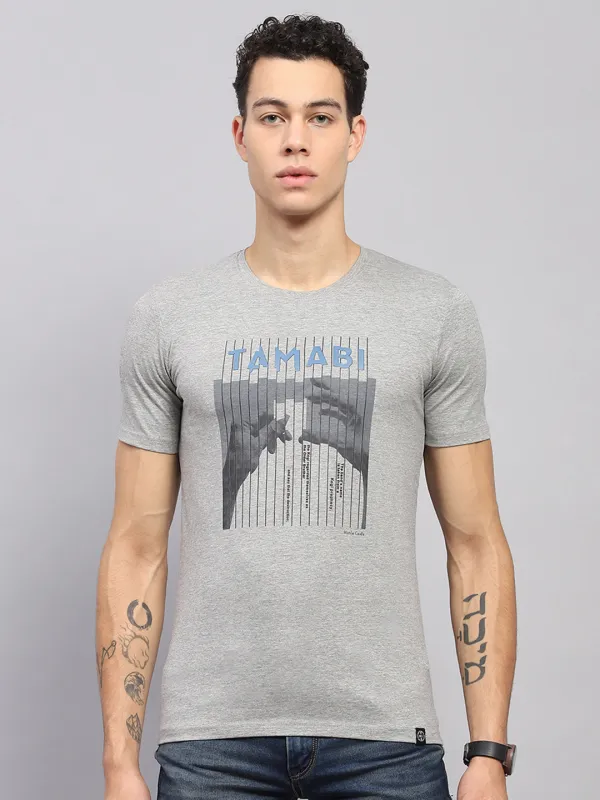 Men Grey Printed Round Neck Half Sleeve T-Shirt sold by Monte Carlo