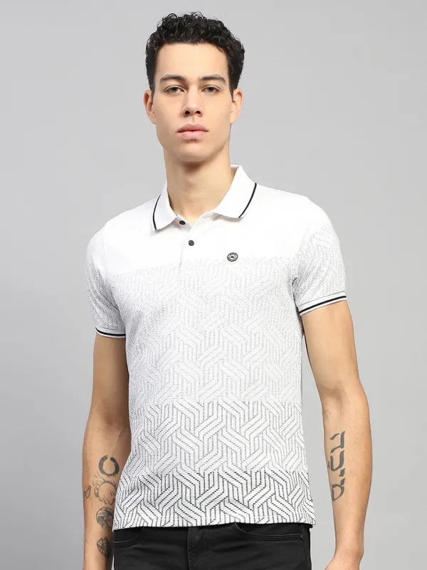 Men White Printed Collar Half Sleeve T-Shirt made by Monte Carlo