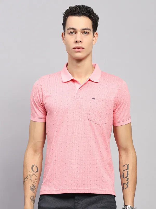 Men Pink Printed Collar Half Sleeve T-Shirt made by Monte Carlo