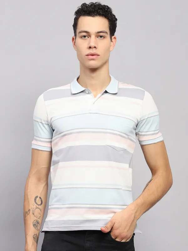 Men Blue & White Stripe Collar Half Sleeve T-Shirt made by Monte Carlo