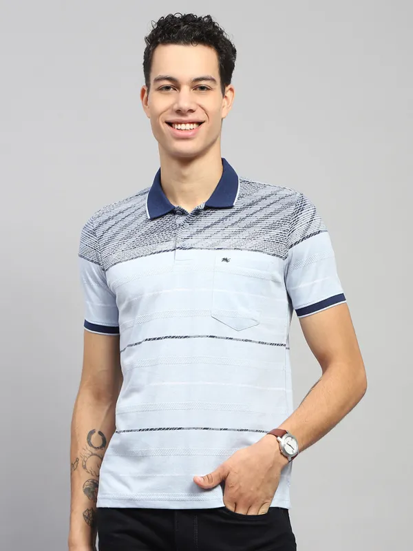 Men Blue Stripe Collar Half Sleeve T-Shirt sold by Monte Carlo