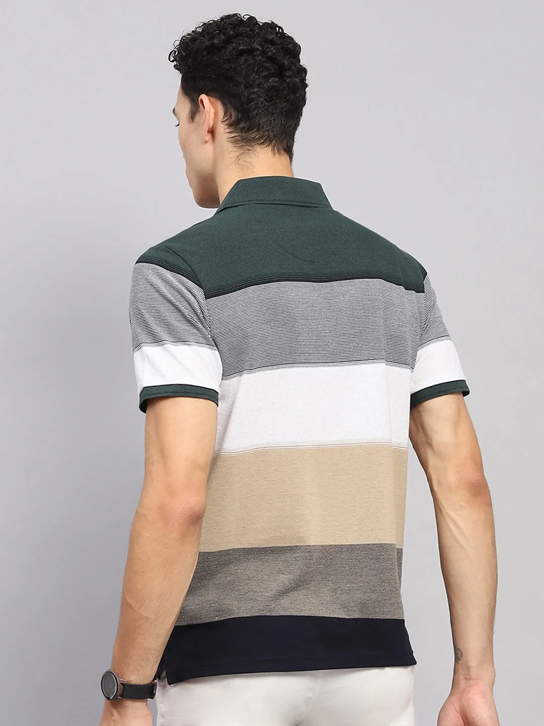Men Green Stripe Collar Half Sleeve T-Shirt sold by Monte Carlo product image thumbnail 5