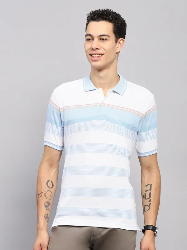 Men Blue Stripe Collar Half Sleeve T-Shirt made by Monte Carlo