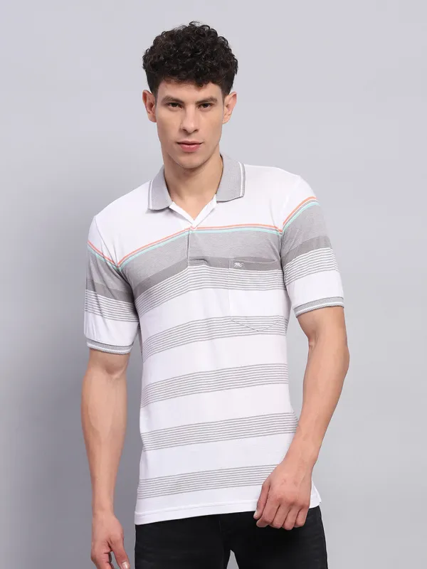 Men Grey Stripe Collar Half Sleeve T-Shirt made by Monte Carlo