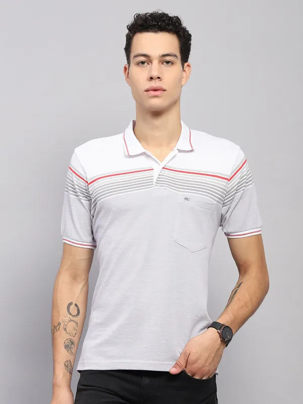 Men White Stripe Collar Half Sleeve T-Shirt made by Monte Carlo