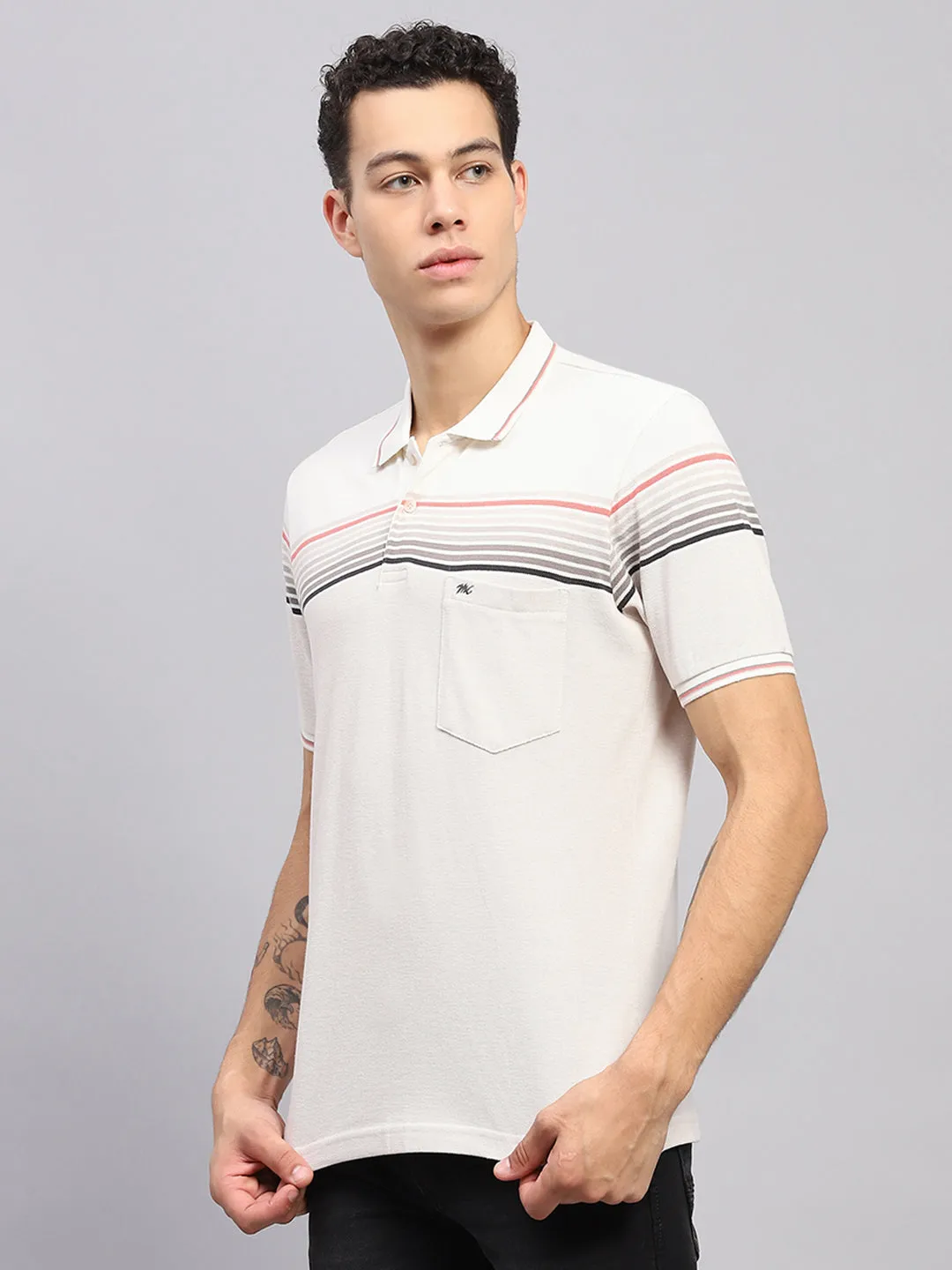 Men White Stripe Collar Half Sleeve T-Shirt sold by Monte Carlo product image thumbnail 3