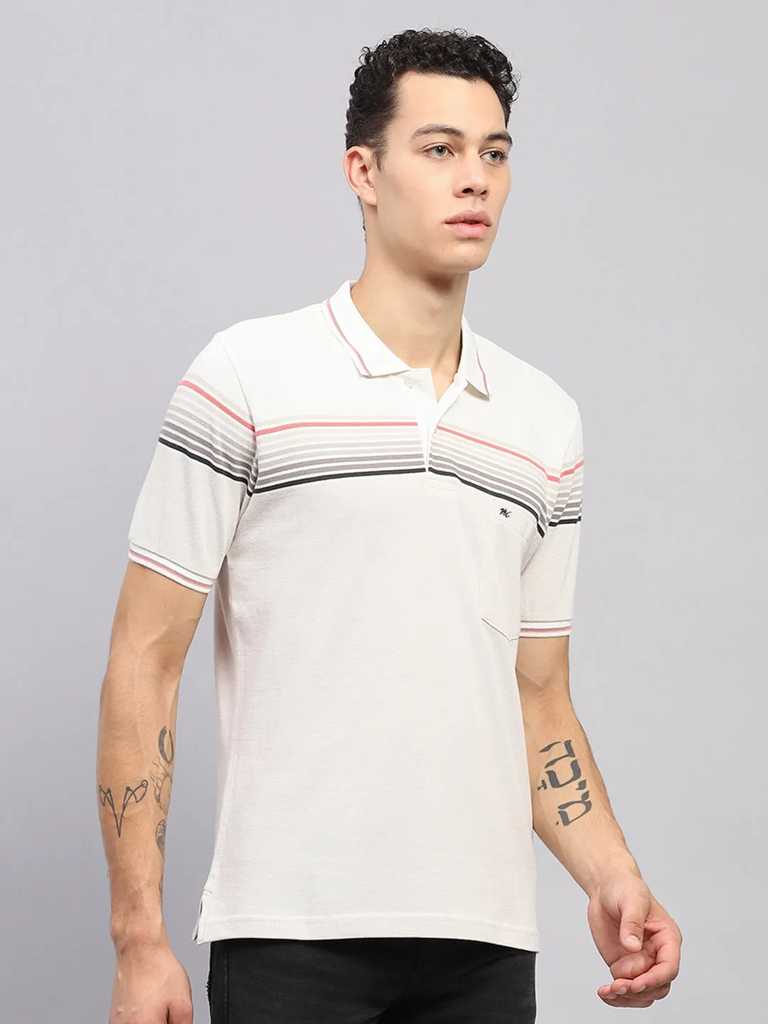 Men White Stripe Collar Half Sleeve T-Shirt sold by Monte Carlo product image thumbnail 4