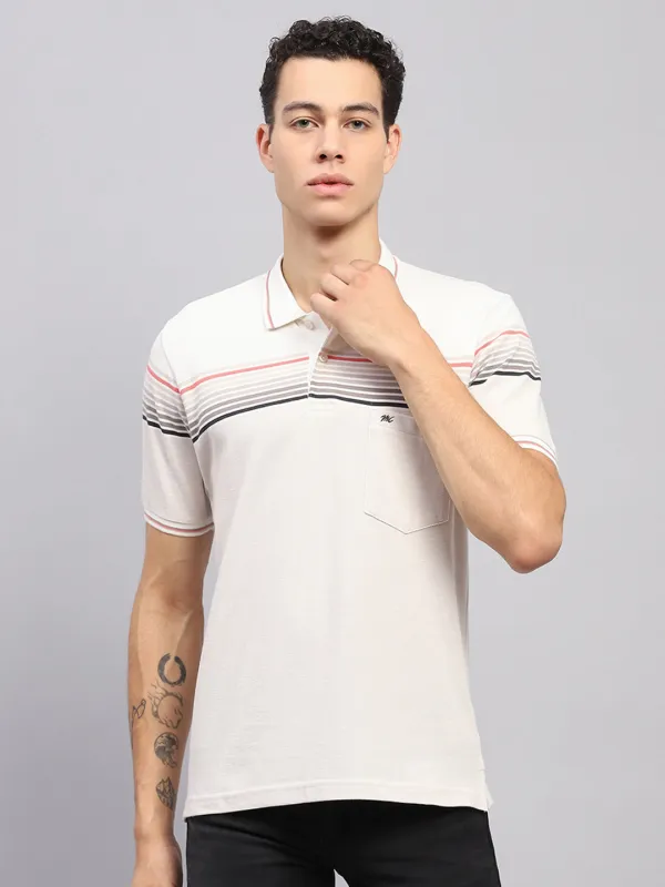 Men White Stripe Collar Half Sleeve T-Shirt made by Monte Carlo
