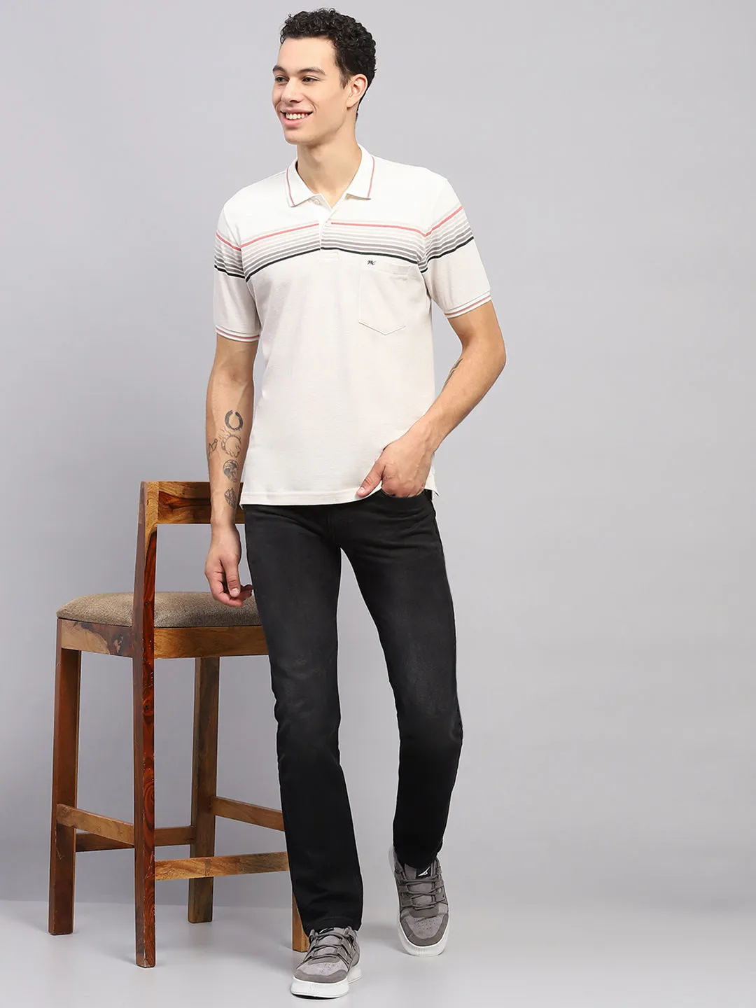 Men White Stripe Collar Half Sleeve T-Shirt sold by Monte Carlo product image thumbnail 2