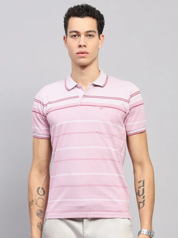 Men Pink Stripe Collar Half Sleeve T-Shirt made by Monte Carlo