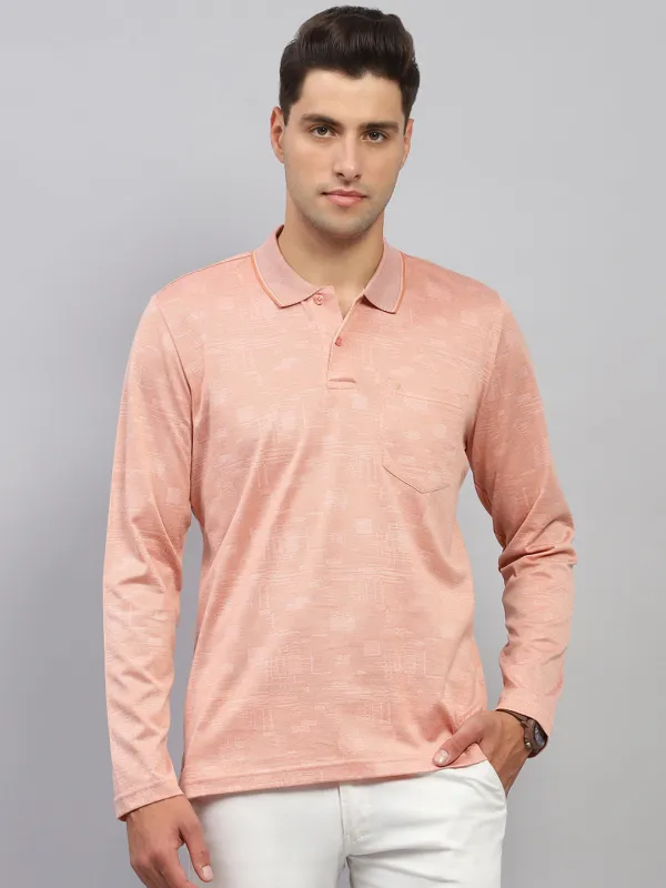 Men Orange Self Design Collar Full Sleeve Winter T-Shirt sold by Monte Carlo