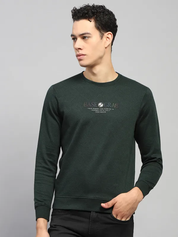 Men Green Printed Round Neck Full Sleeve Winter T-Shirt made by Monte Carlo