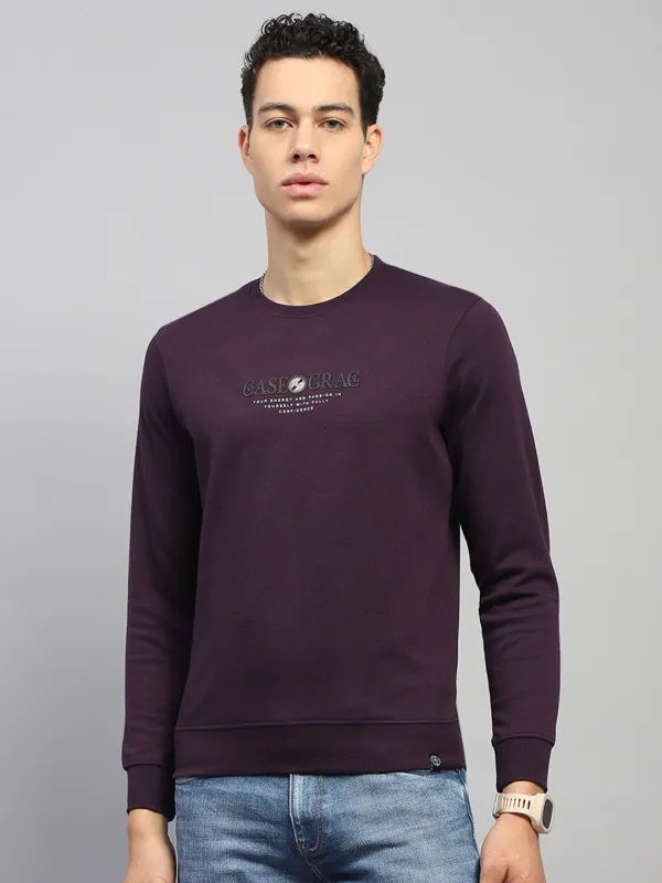 Men Burgundy Printed Round Neck Full Sleeve Winter T-Shirt made by Monte Carlo