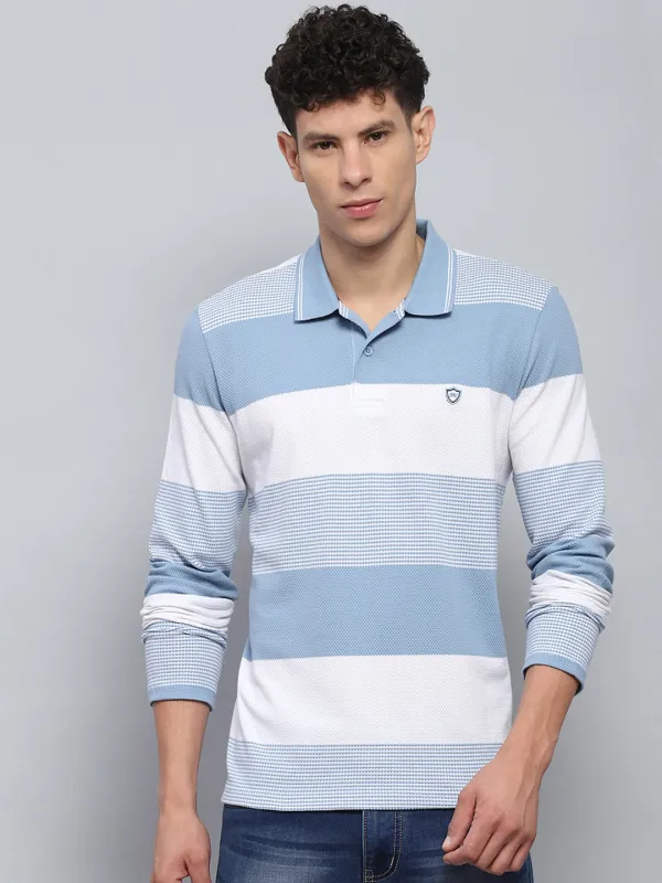 Men Blue Stripe Collar Full Sleeve Winter T-Shirt made by Monte Carlo