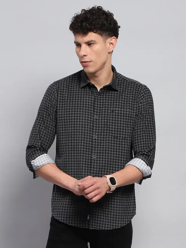 Men Green Printed Collar Full Sleeve Shirt sold by Monte Carlo