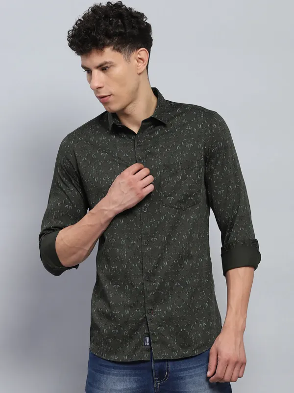Men Green Printed Collar Full Sleeve Shirt sold by Monte Carlo