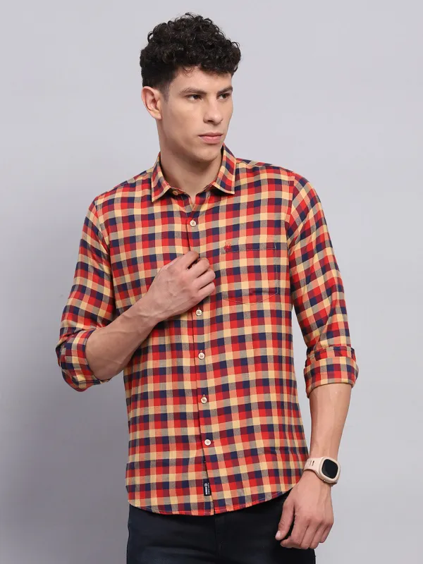 Men Red Check Collar Full Sleeve Shirt sold by Monte Carlo