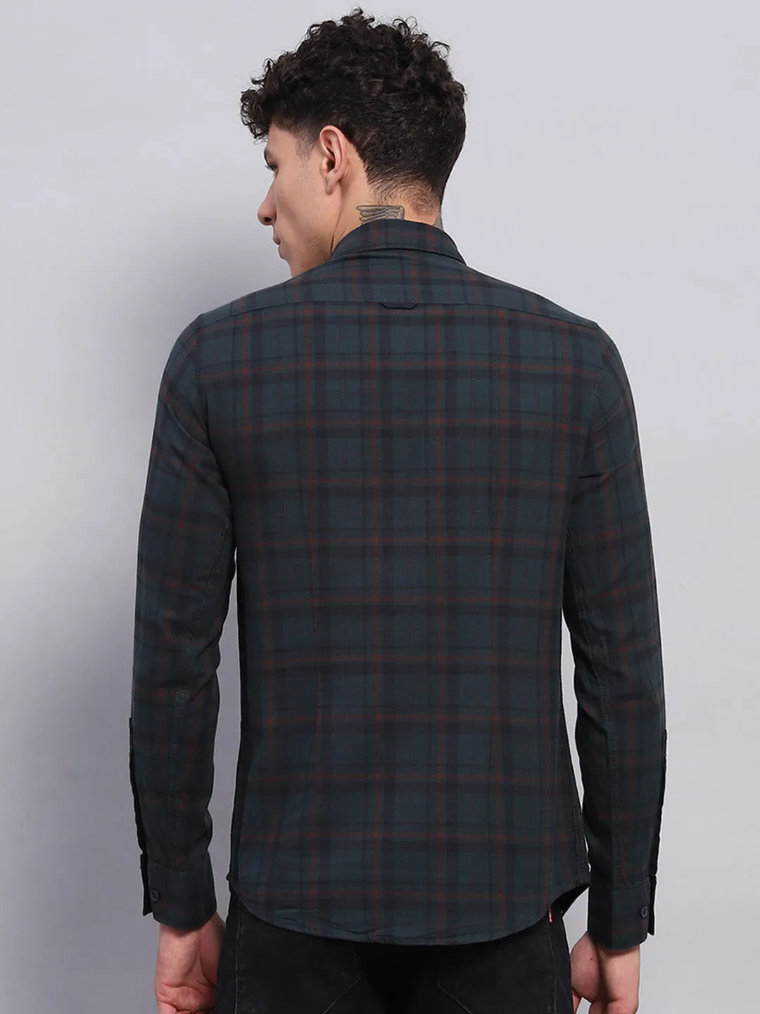 Men Green Check Collar Full Sleeve Shirt sold by Monte Carlo product image thumbnail 5