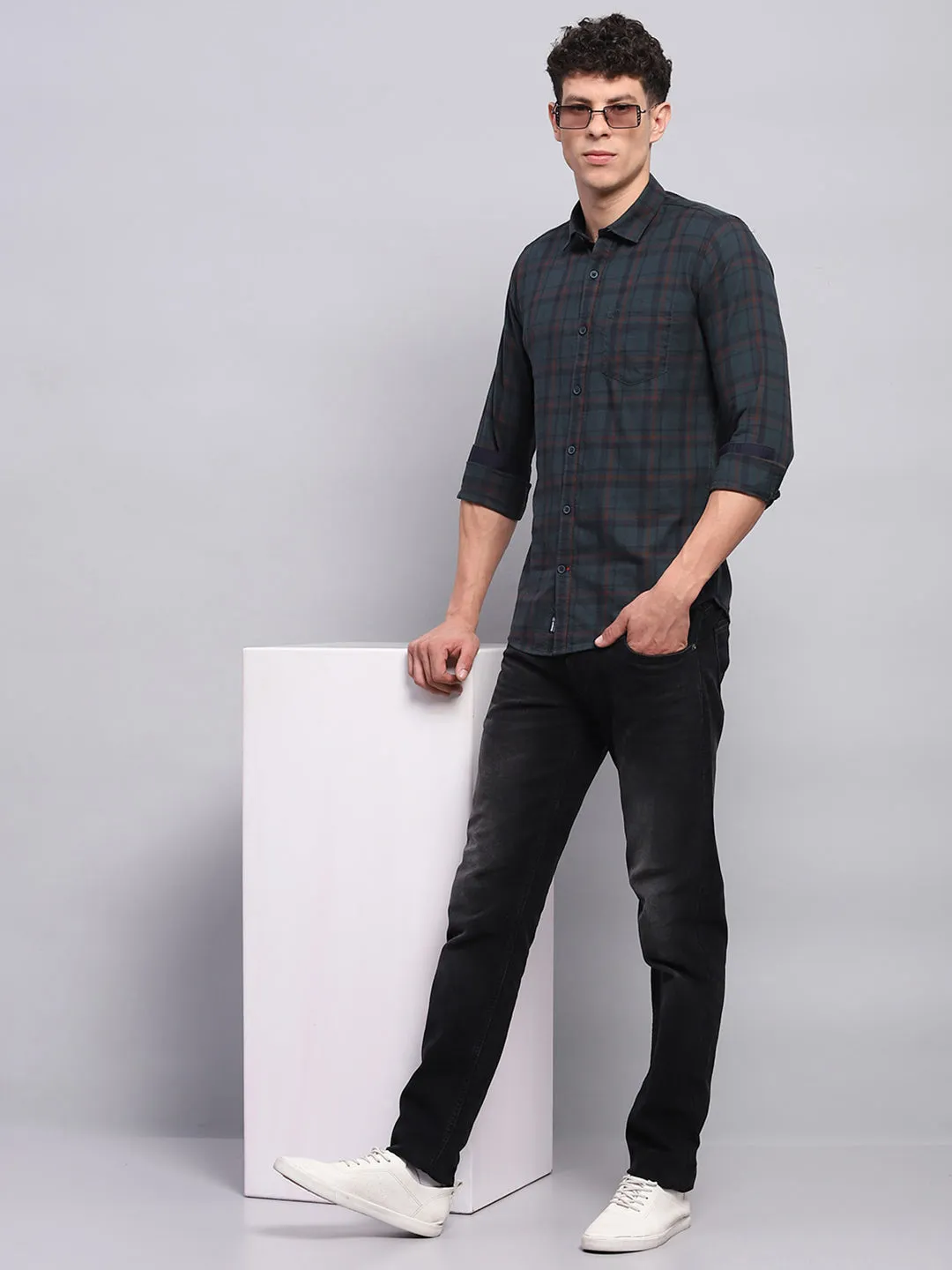 Men Green Check Collar Full Sleeve Shirt sold by Monte Carlo product image thumbnail 2