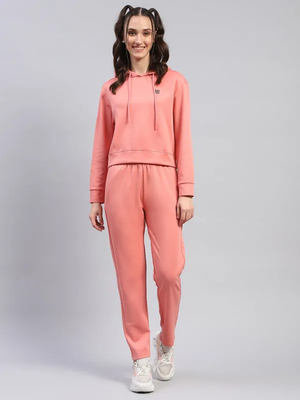 Rock.it Women Peach Solid Hooded Full Sleeve Tracksuit sold by Monte Carlo