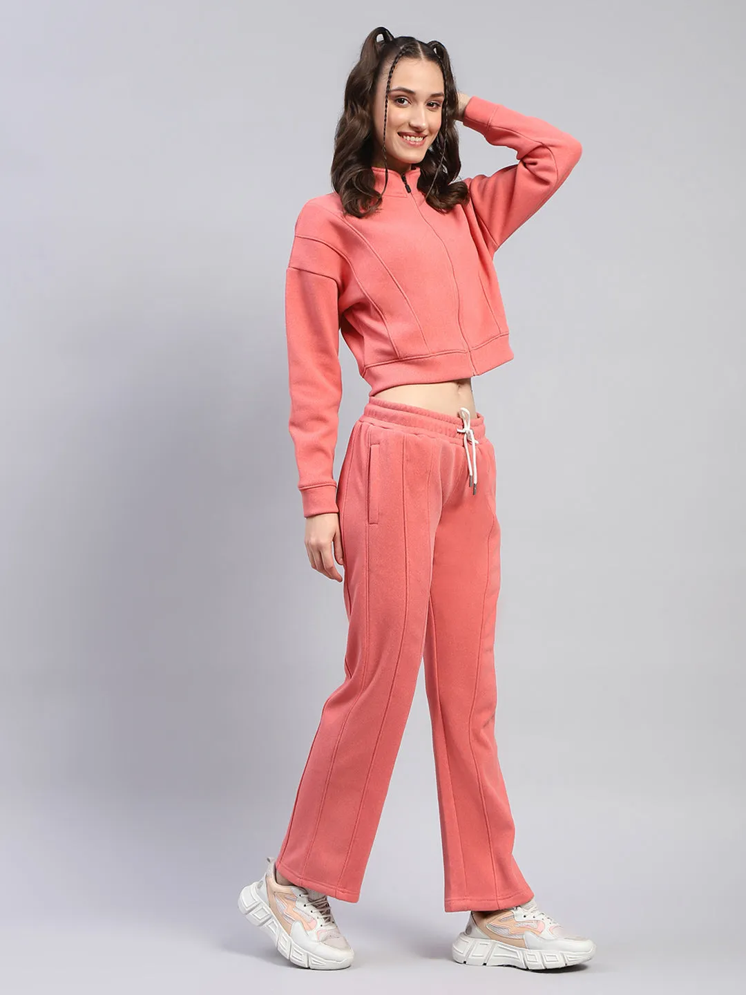 Rock.it Women Peach Solid Mock Neck Full Sleeve Cords Set sold by Monte Carlo product image thumbnail 4
